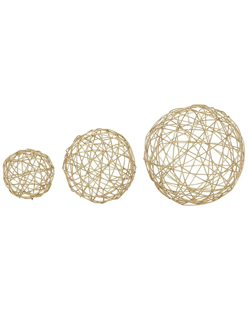 Set of 3 Geometric Metal Sculpture - Gold