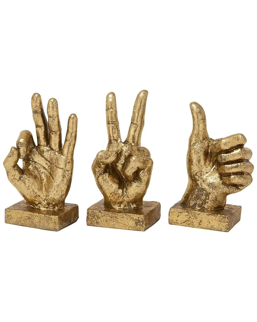 Set of 3 Hands Polystone Sculpture - Gold
