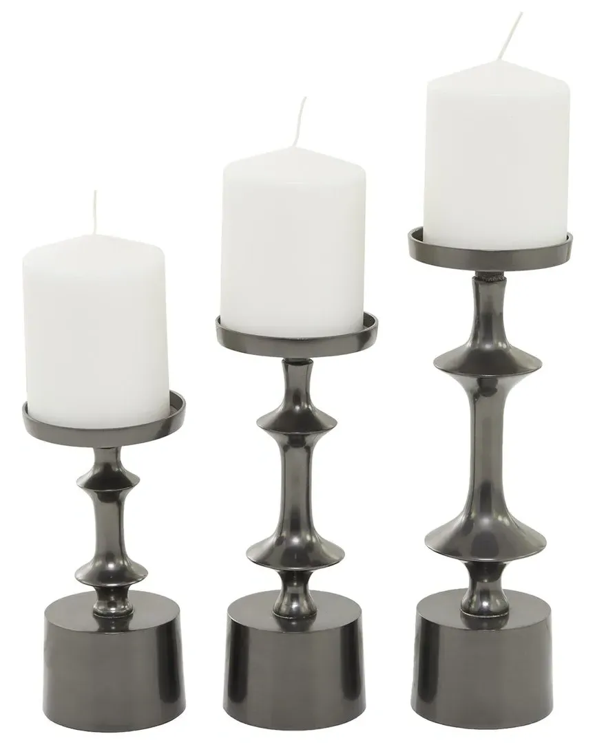 Set of 3 Pillar Candle Holders - Black, Aluminum image