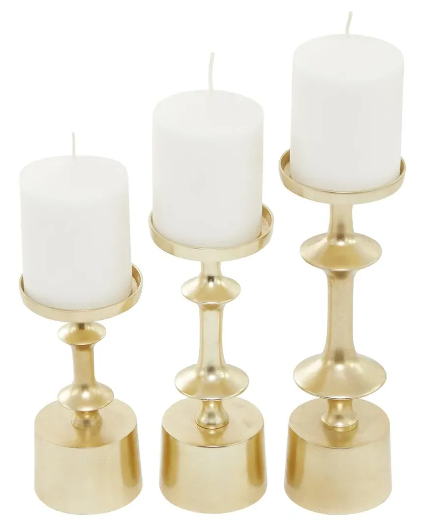 Set of 3 Pillar Candle Holders - Gold, Aluminum