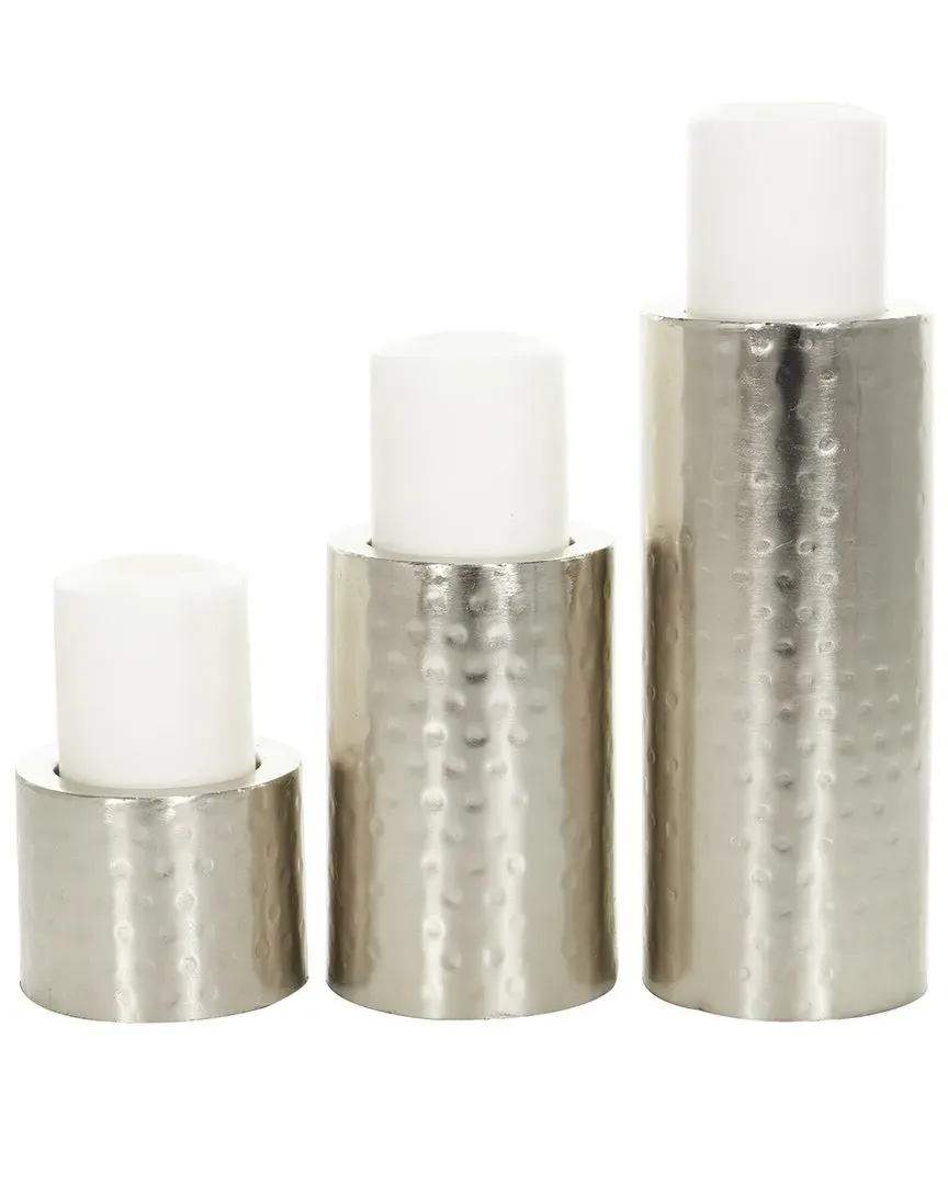 Set of 3 Pillar Candle Holders - Silver, Metal image