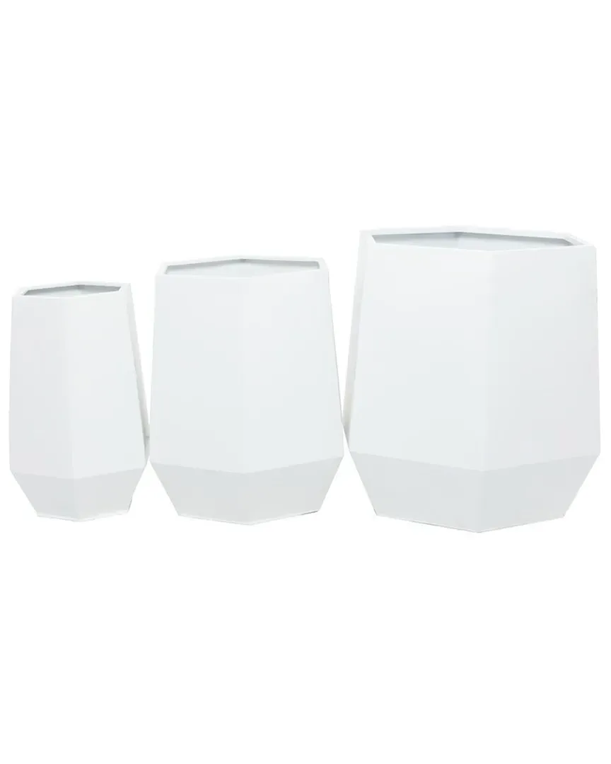 Set of 3 Planters - White, Iron