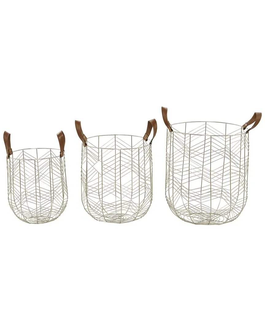 Set of 3 Storage Baskets with Handles - Silver, Metal image