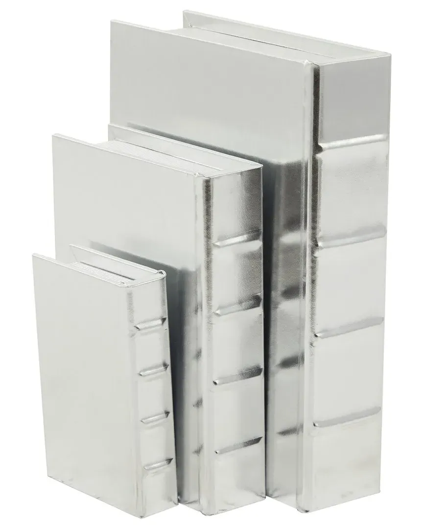 Set of 3 Storage Book Boxes with Metallic Finish - Silver image