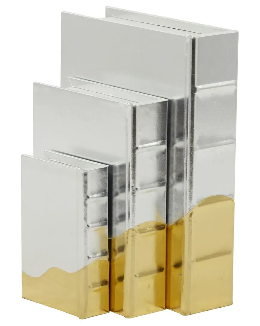 Set of 3 Storage Book Boxes with Wavy Design - Silver