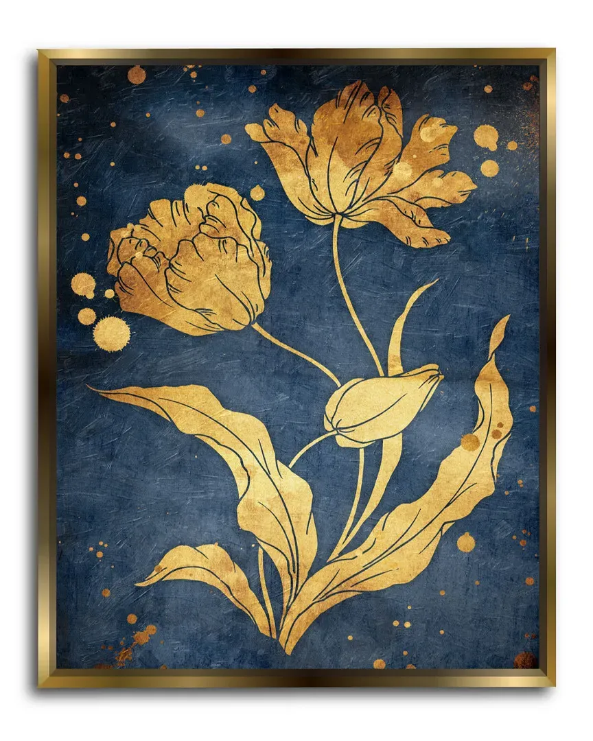 Floral Golden Blues Framed Canvas Wall Art