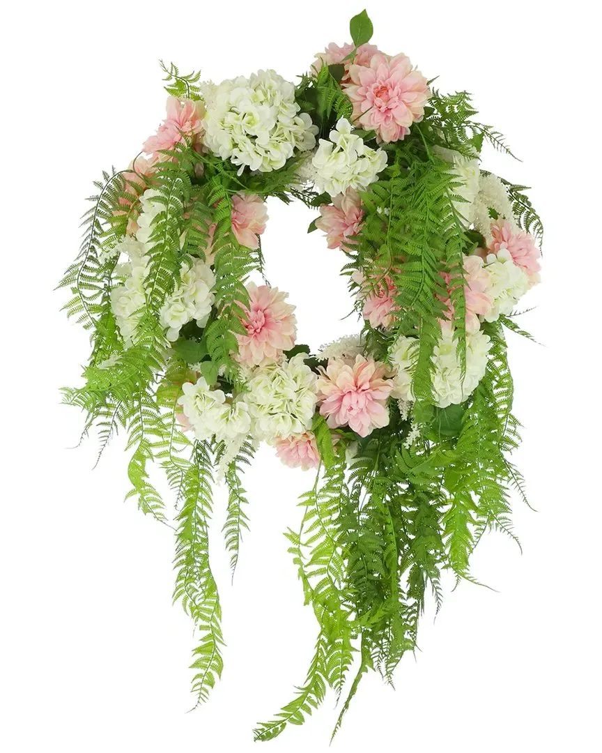 25in Spring Wreath with Dahlias and Hydrangeas - Pink image