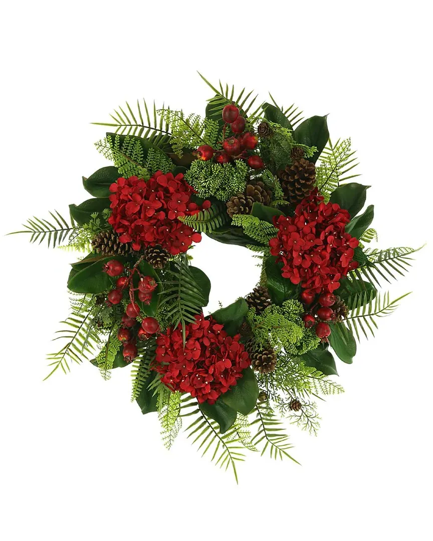 26" Hydrangea Holiday Wreath with Sedum - Red image