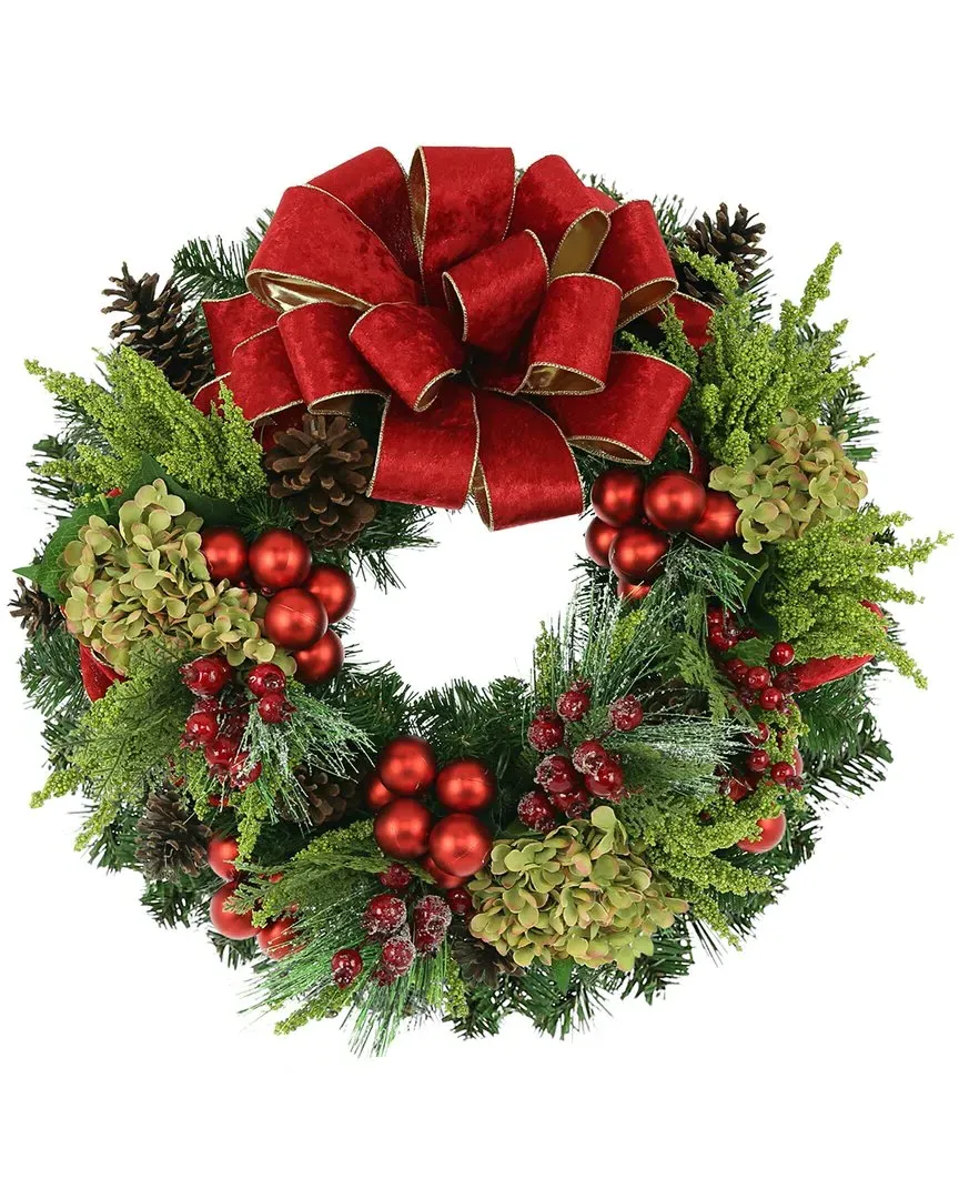 26in Holiday Wreath with Hydrangea - Green