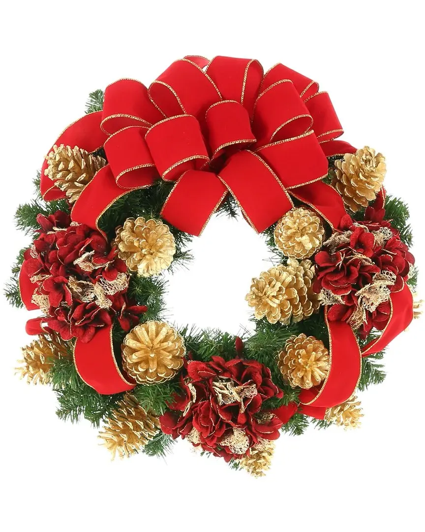 26in Holiday Wreath with Hydrangeas - Green