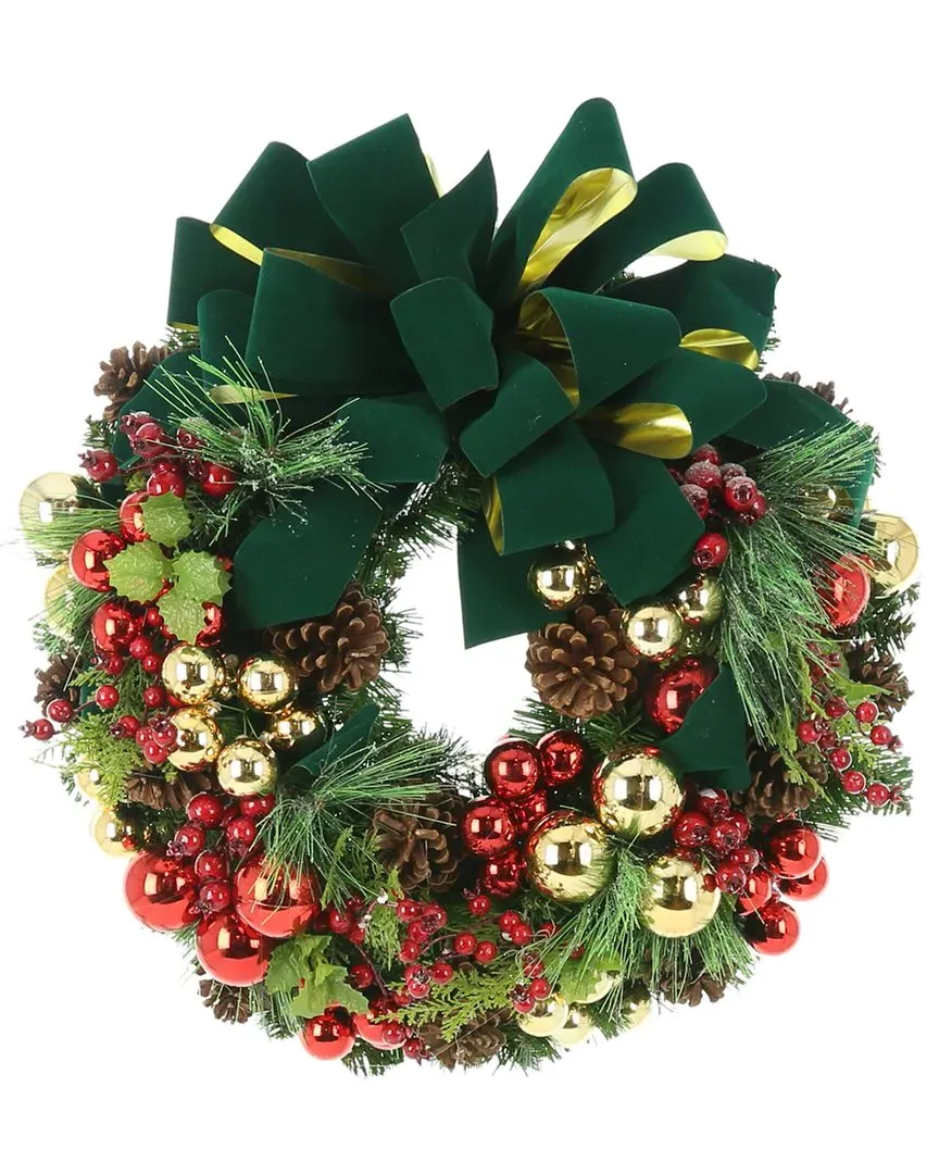 26in Holiday Wreath with Pinecones & Berries - Red image