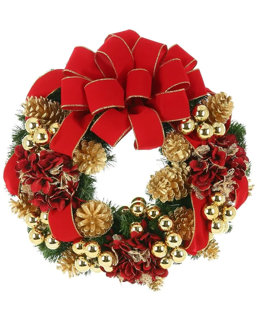 26in Holiday Wreath with Velvet Bow - Green