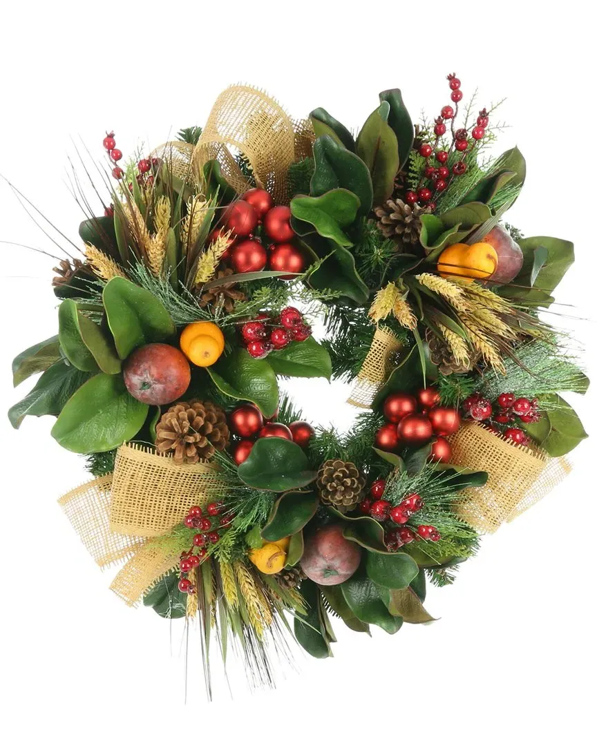 26in Holiday Wreath with Wheat Pears - Red