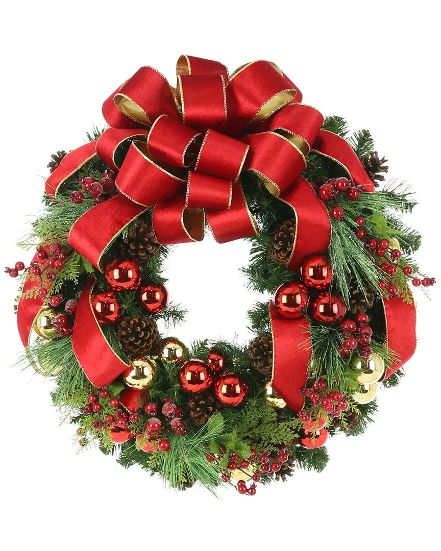 32in Holiday Wreath with Bow - Red