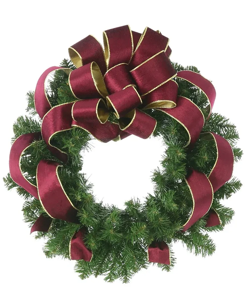 32in Holiday Wreath with Plaid Bow - Green image