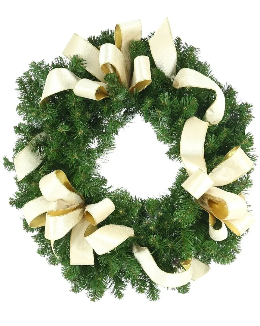 32in Holiday Wreath with Velvet Bows - Green