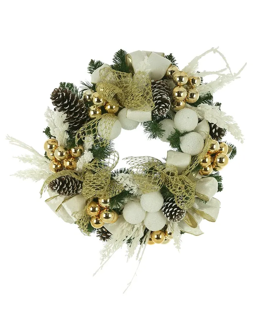 34in Christmas Evergreen Wreath with Flocked Branches - White