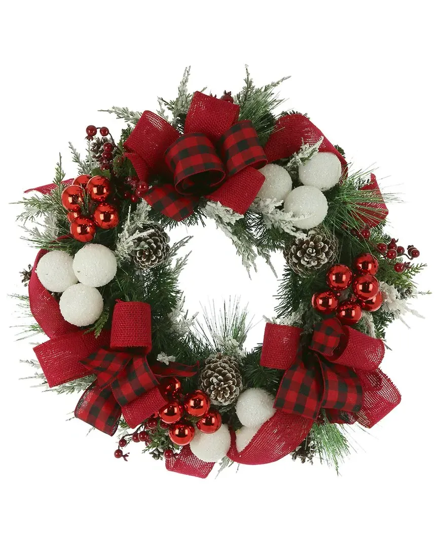 34in Christmas Wreath with Ornaments - Red, Polysilk