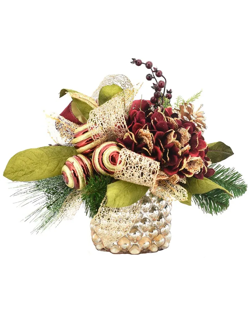 Burgundy Hydrangeas Floral Arrangement - Burgundy, Glass image