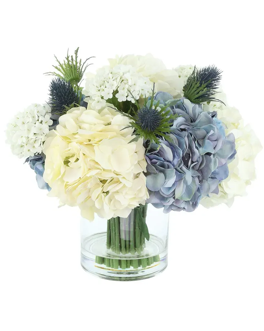 Hydrangea Arrangement with Thistle & Viburnum - White image