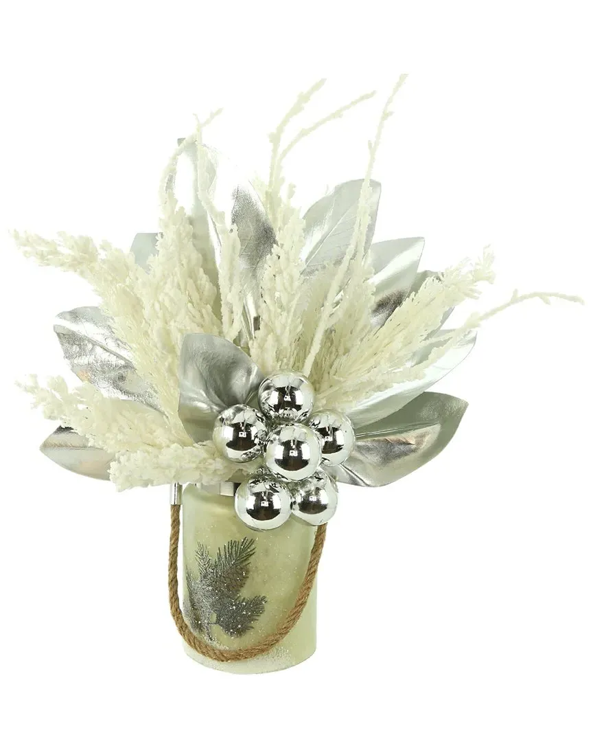Magnolia Leaf Holiday Arrangement - Cream, Silver image