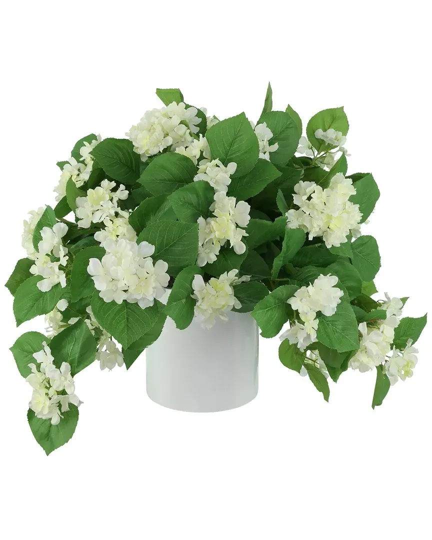 Outdoor UV Hydrangeas in Fiberstone Pot - White, Green image