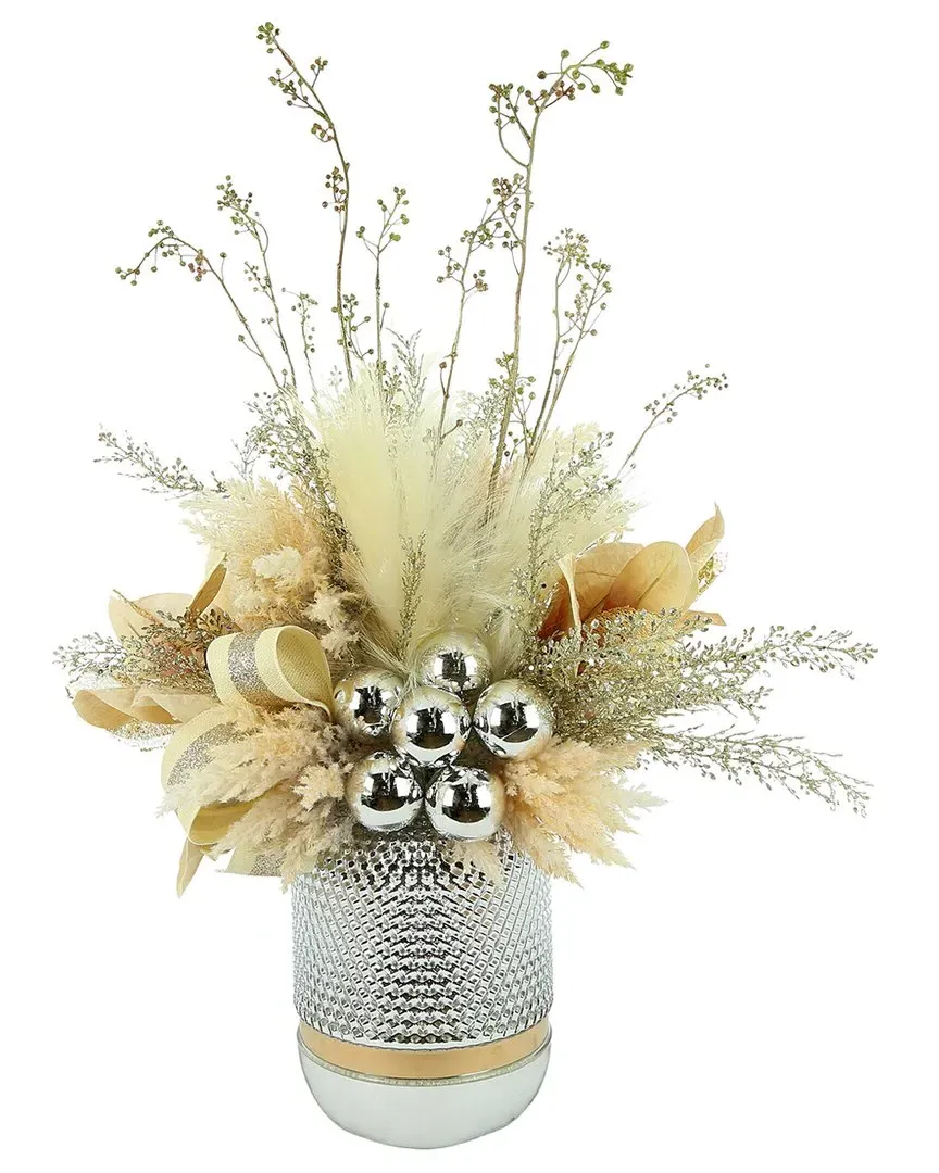 Pampas Holiday Arrangement with Ornaments - Gold, Glass