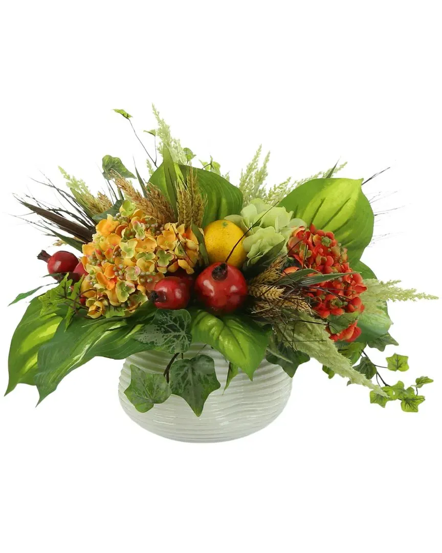Pomegranate And Hydrangea Arrangement - Red, Ceramic image