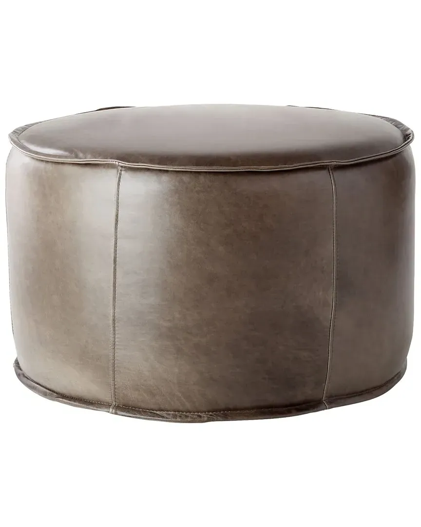 Lusso Round Leather Pouf - Grey image