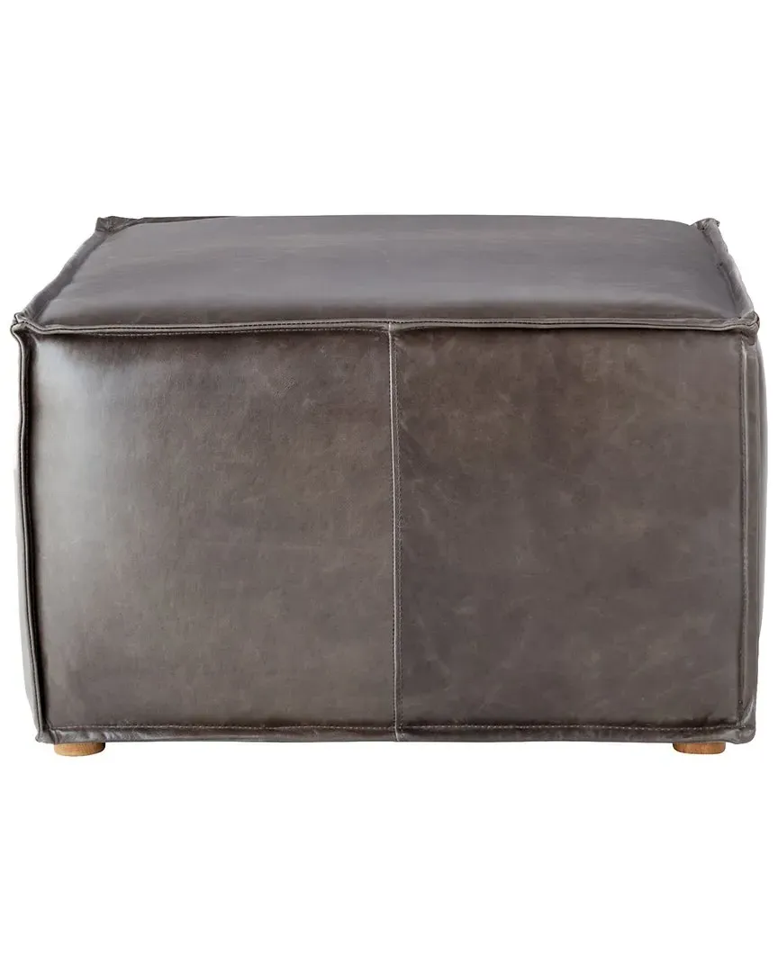 Lusso Square Leather Pouf - Grey