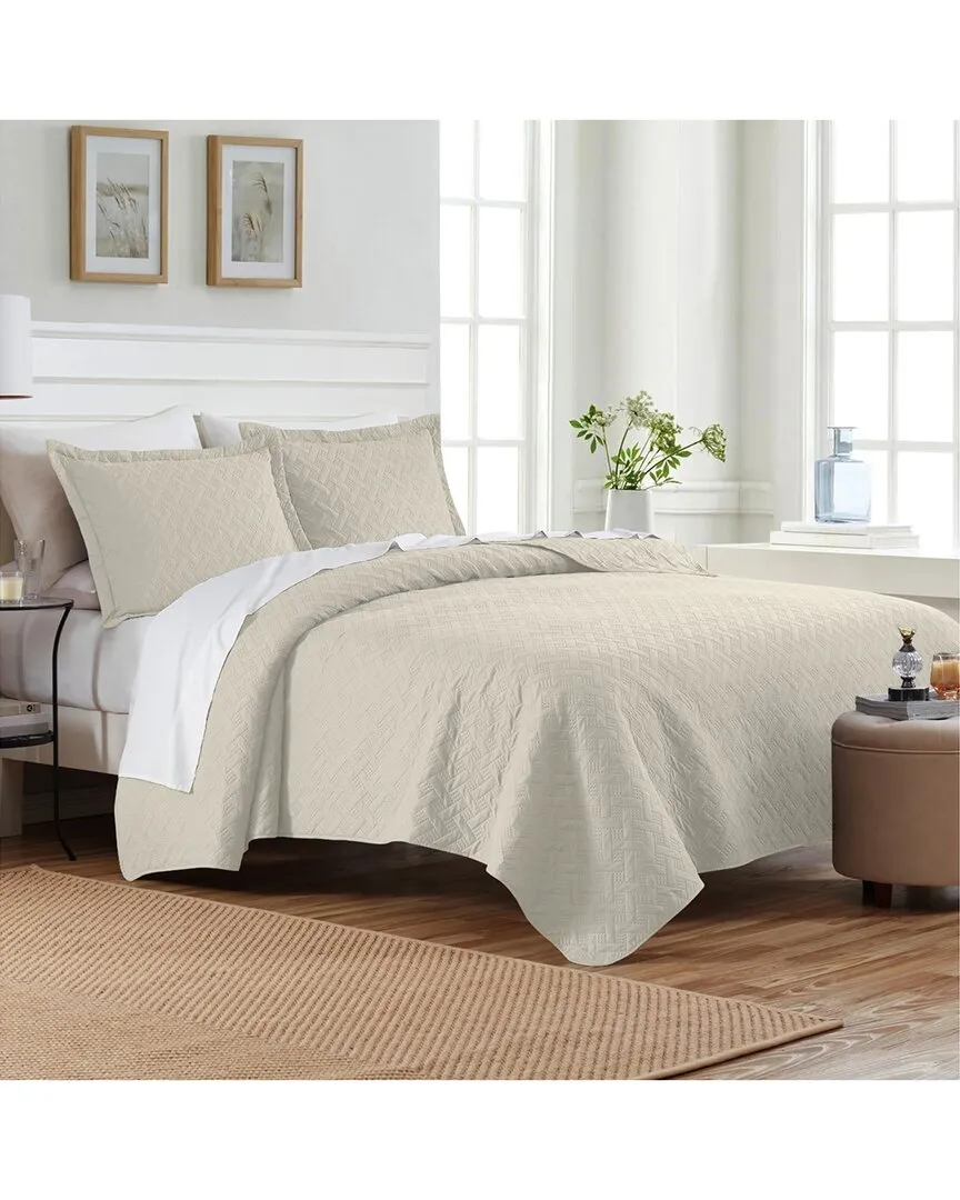 Basket Pinsonic Queen Quilt Set - Oatmeal, Microfiber