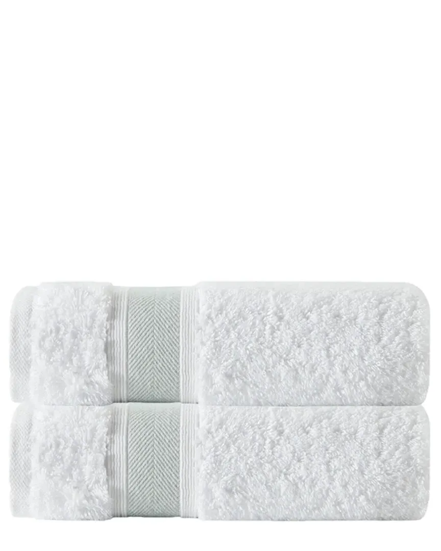 Set of 2 Stripe Bath Towels - Green, Turkish Cotton image