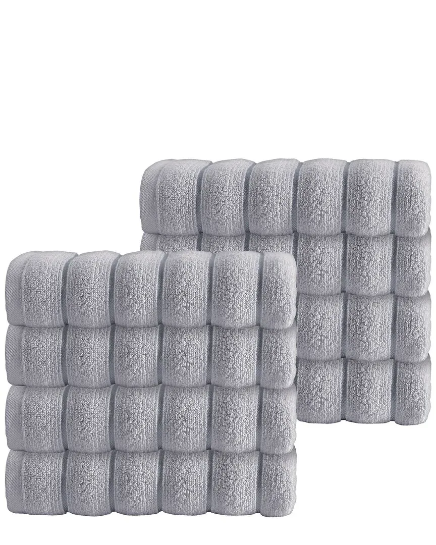 Vague Set of 8 Hand Towels - Silver, Turkish Cotton