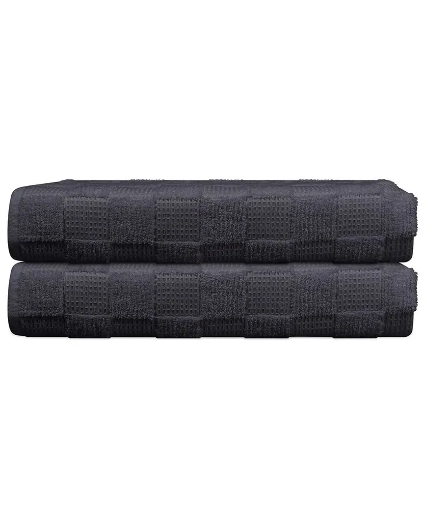Waffle Terry Set of 2 Turkish Bath Sheets - Grey, Cotton image
