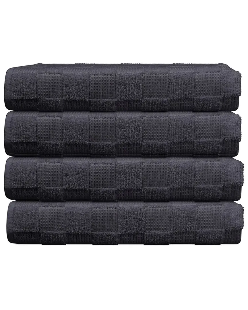Waffle Terry Set of 4 Bath Towels - Grey, Turkish Cotton image