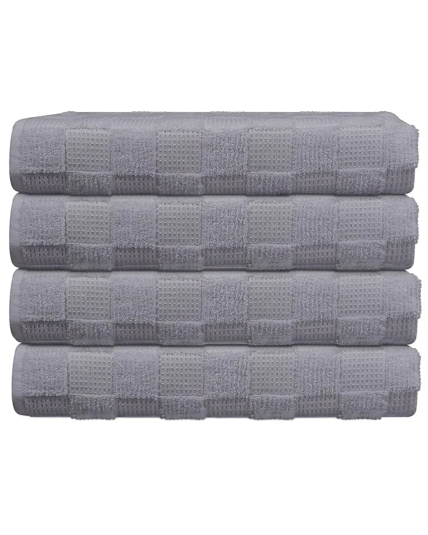 Waffle Terry Set of 4 Bath Towels - Silver, Turkish Cotton