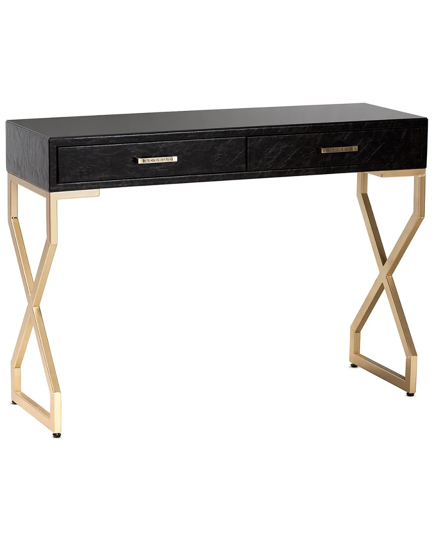Carville 2-Drawer Console Table - Dark Brown, Faux Leather image