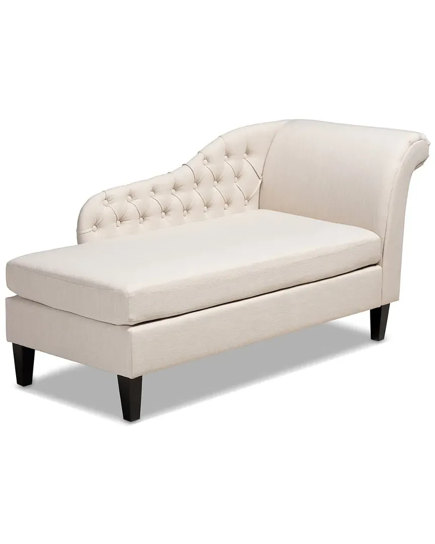 Florent Chaise Lounge with Button Tufting - Beige, Linen image