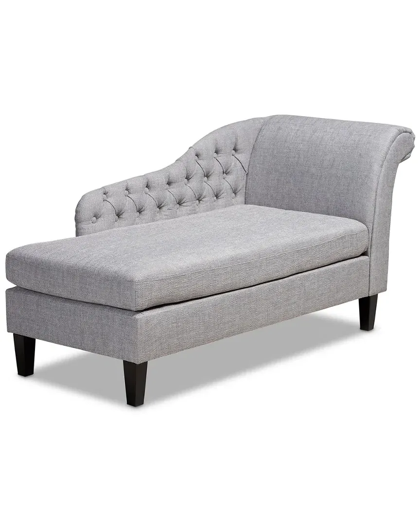 Florent Chaise Lounge with Button Tufting - Grey, Linen