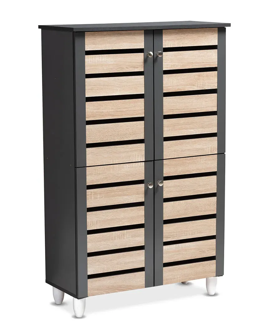 Gisela 4-Door Shoe Storage Cabinet - Oak, Particle Board