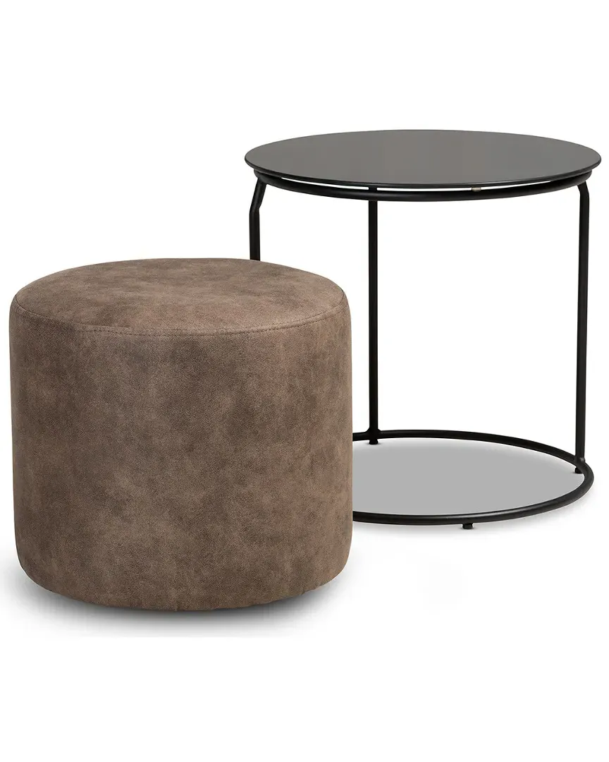 Kira 2pc Ottoman Set with Table - Grey, Metal image
