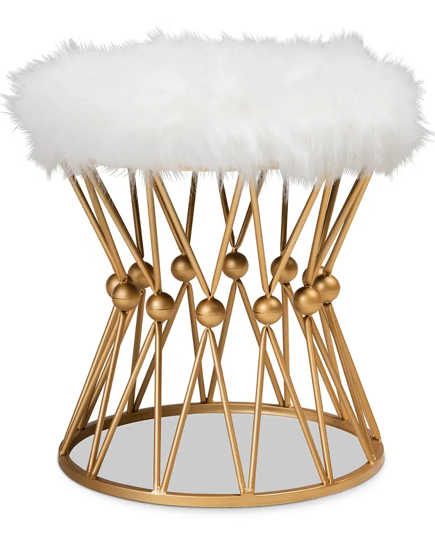 Leonie Round Ottoman - White, Faux Fur image