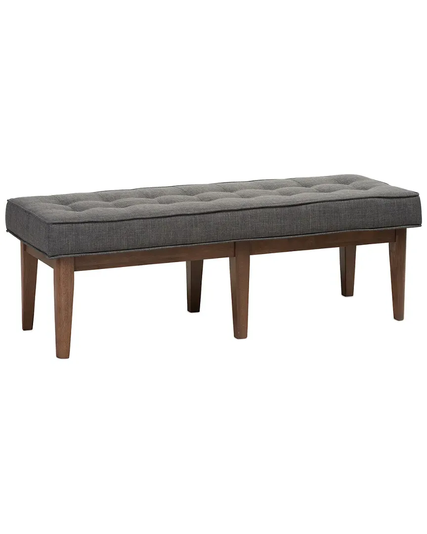 Lucca Button-Tufted Bench - Dark Grey, Walnut image