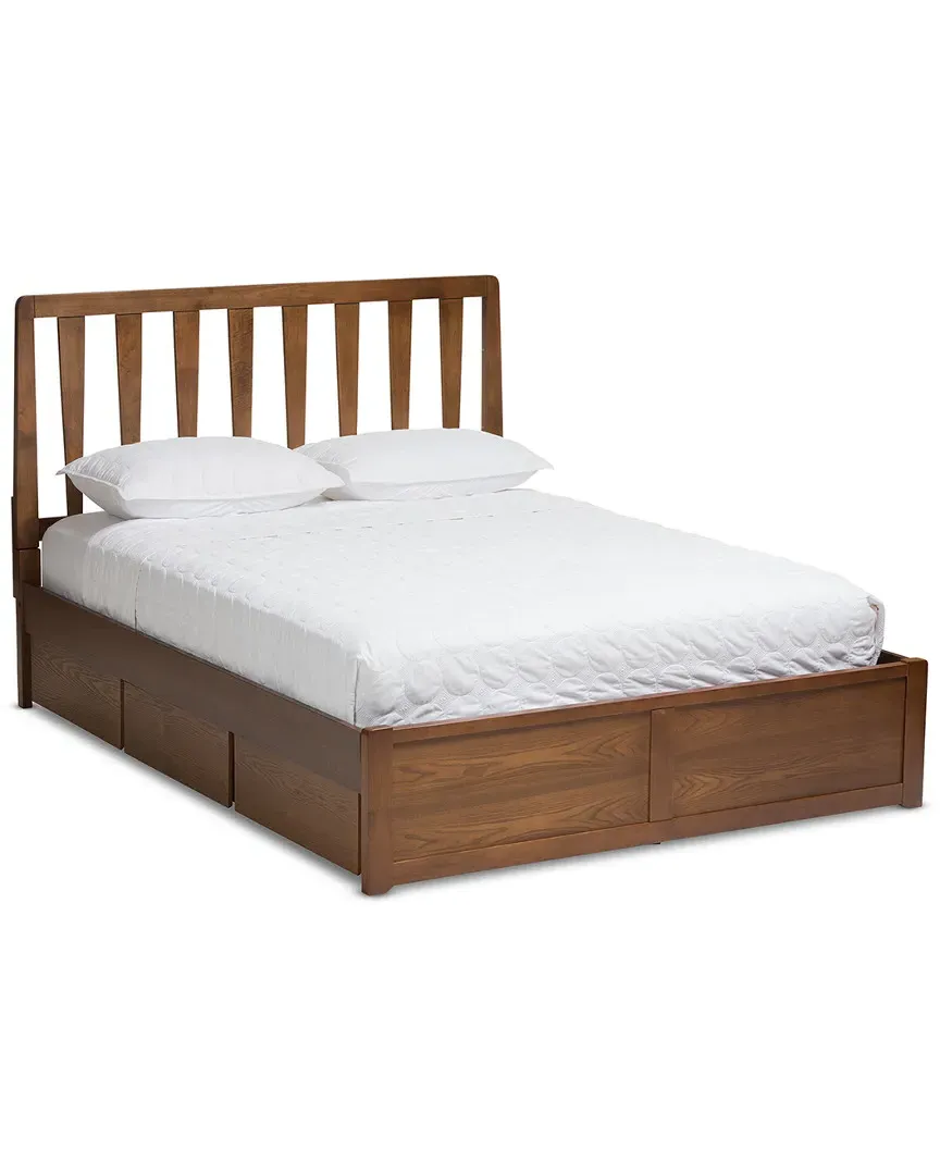 Raurey Queen Storage Platform Bed - Walnut Brown image