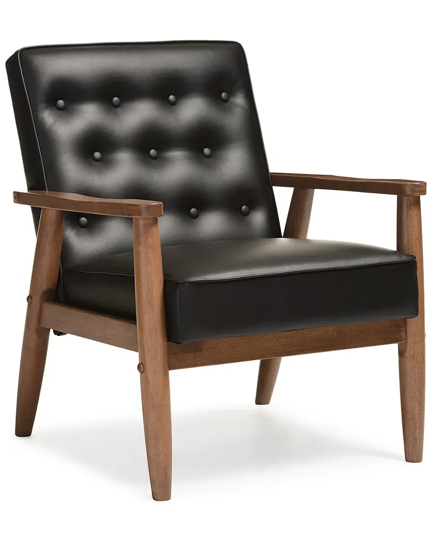 Sorrento Lounge Chair with Button-Tufting - Black, Faux Leather image