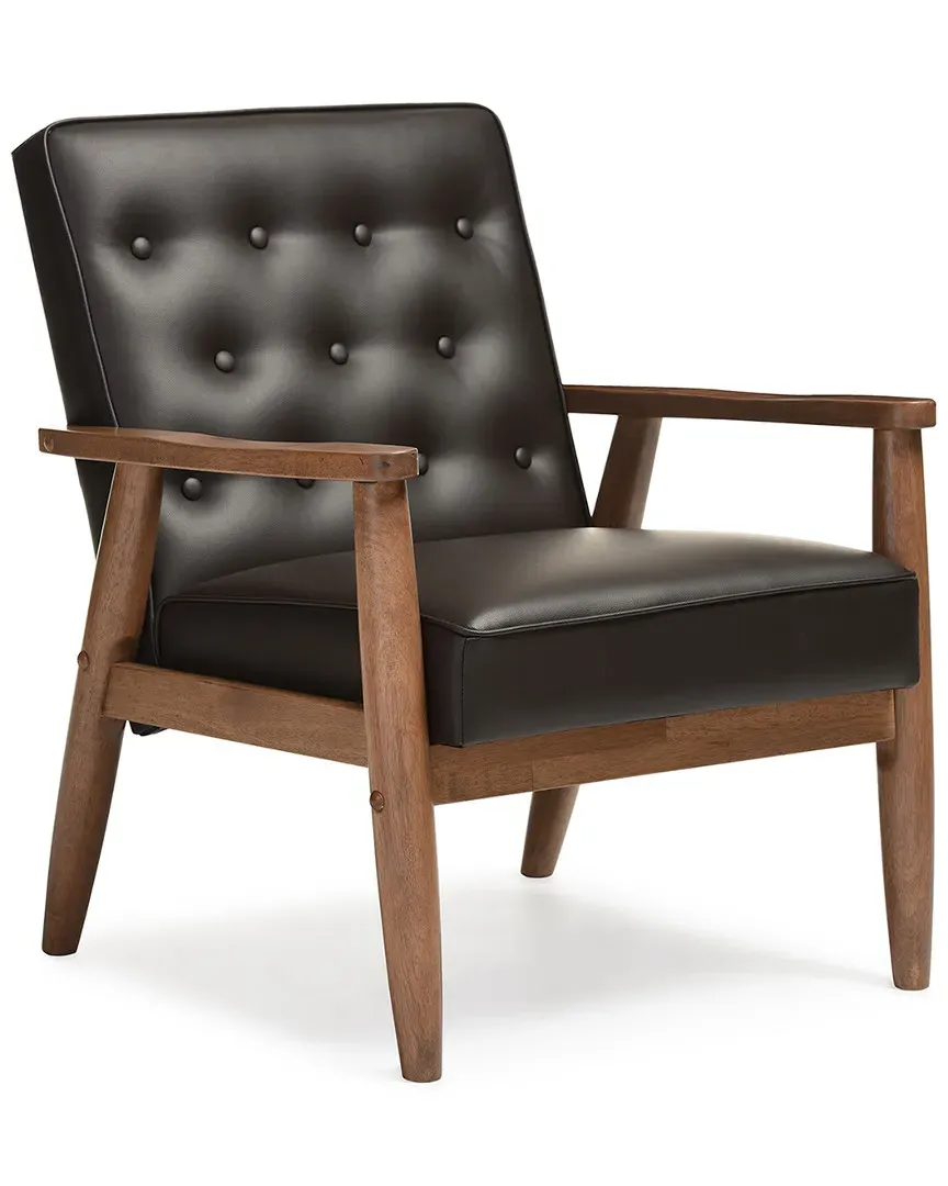 Sorrento Lounge Chair with Button-Tufting - Brown, Faux Leather