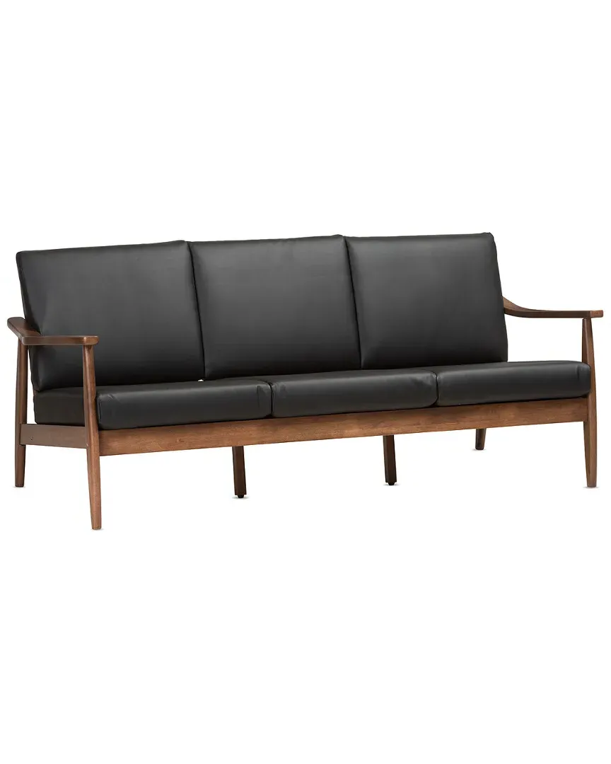 Venza 3-Seat Sofa - Black, Faux Leather