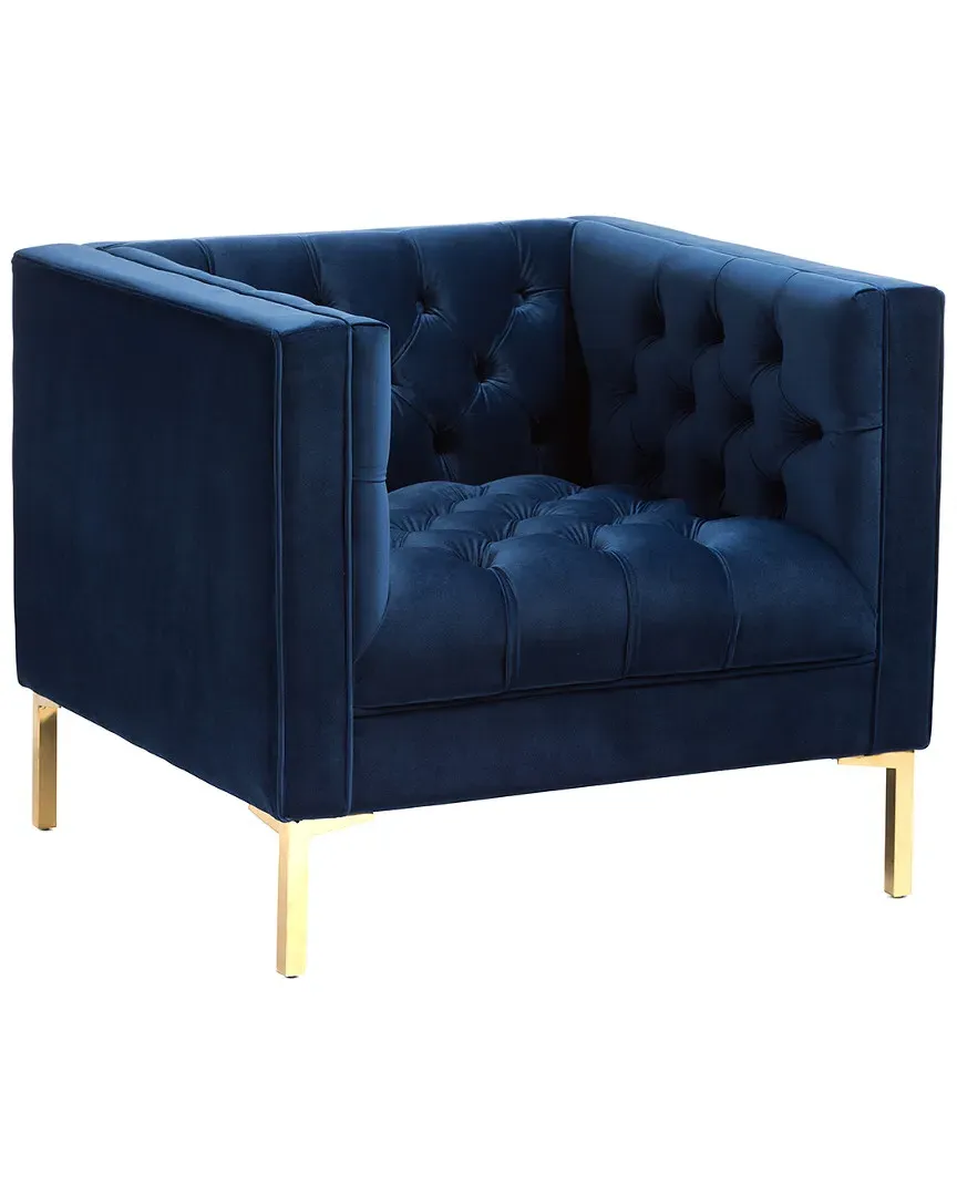 Zanetta Lounge Chair with Button-Tufting - Blue, Velvet image