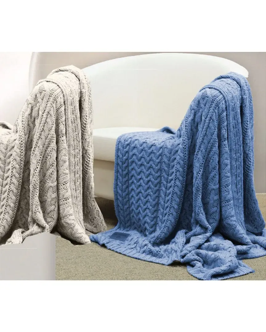Cable Knit Throw - Beige, Cotton Wool image