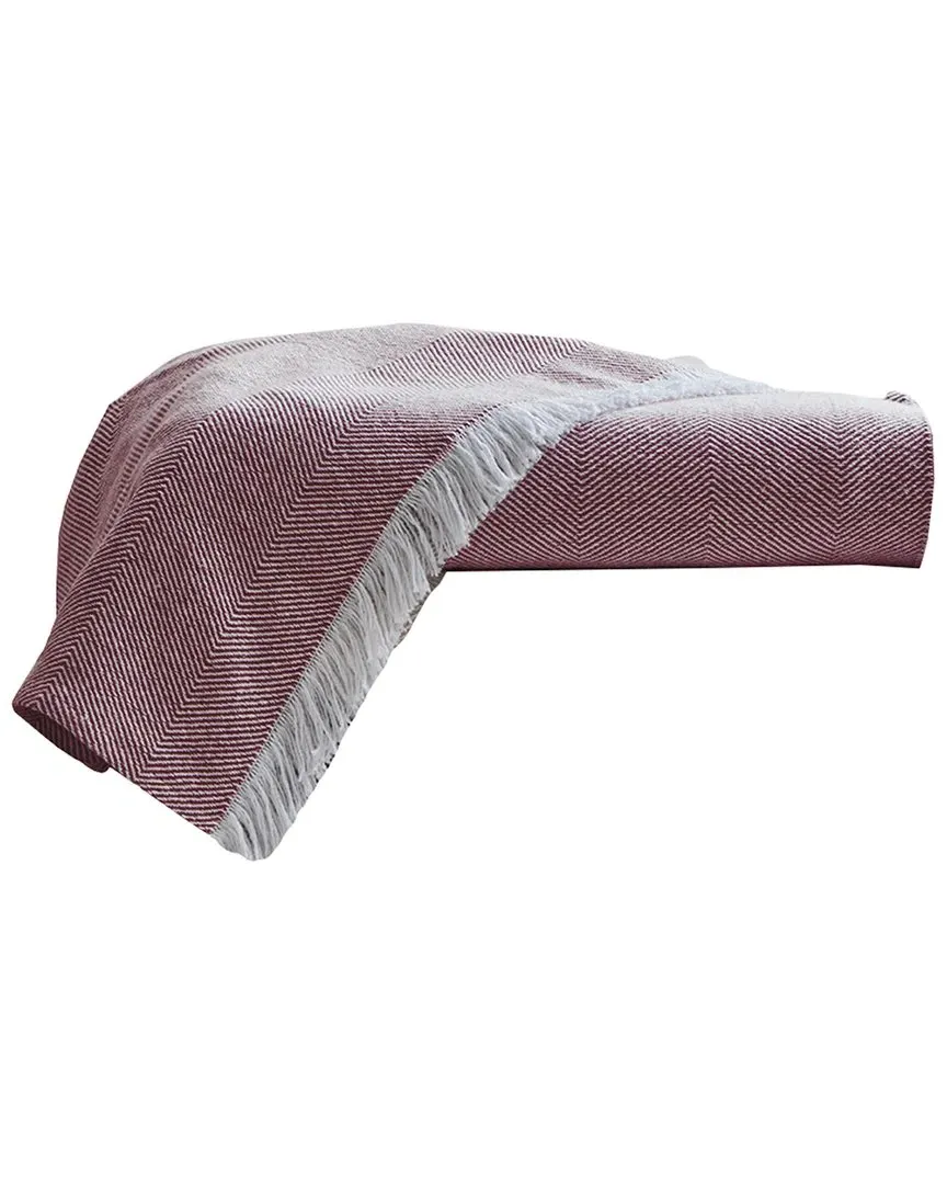 Herringbone Cotton Throw with Fringe - Burgundy image